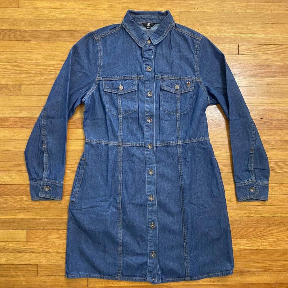 Frye Indigo Denim Long-Sleeve Shirt Dress - Picture 2 of 13